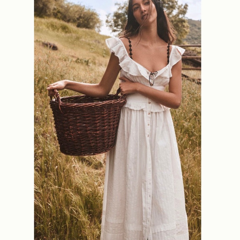 🌿|NWT| Anthropologie Pilcro Ruffled Smocked-Waist Button Front Midi Dress